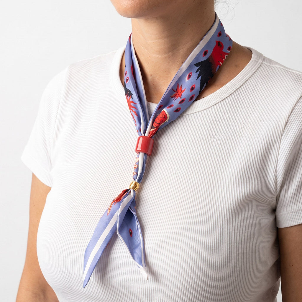 Foulard Twilly – Viola multicolor indossato