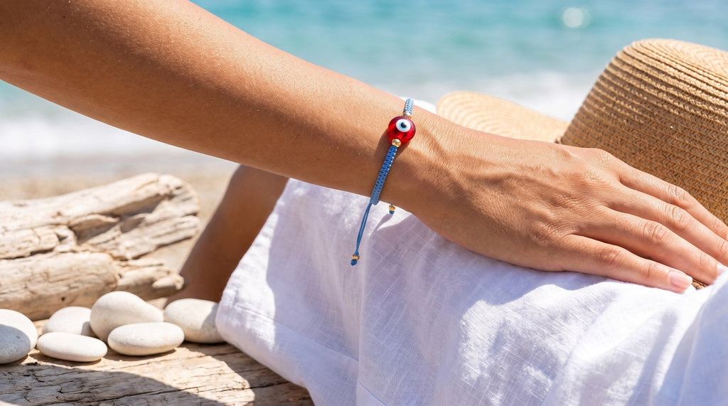 Bracciale Lucky Eye – Avio / Rosso indossato